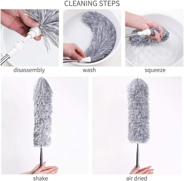 Feather Duster for Cleaning Ceiling Fans, Furniture, Longand Washable Brush Bendable with 100 inches Expandable Pole Handle - Image 5