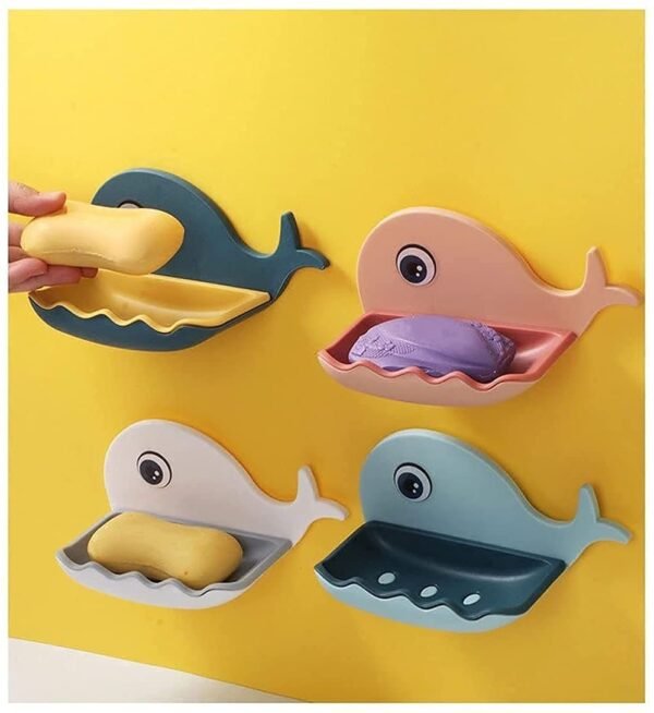 Soap Dish Holder, Fish Design Multicolor for Bathroom Kitchen Sink Magic Stickers Wall Mounted (Pack of 2 Pcs)