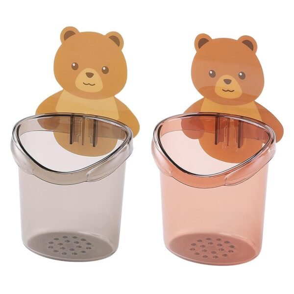 Toothbrush Holder Teddy Bear Magic Sticker Wall Mounted with Self Adhesive (Pack of 2) - Image 2