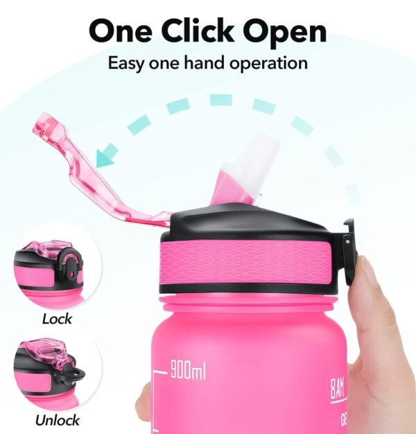1 litre Motivational Fitness Sport Water Bottle with Straw & Time Maker, Leak-proof, BPA-free - Image 3