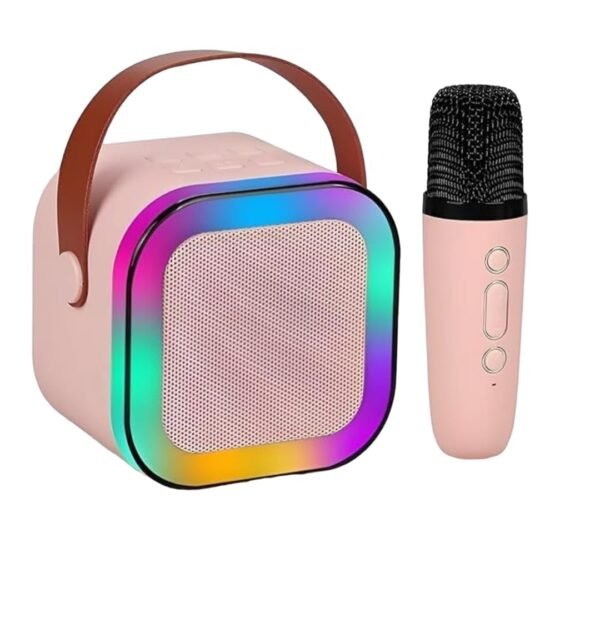 Mini Portable Blue-Tooth Karaoke Speaker with Wireless Microphone and Dynamic Lights (Multicolor) (1)