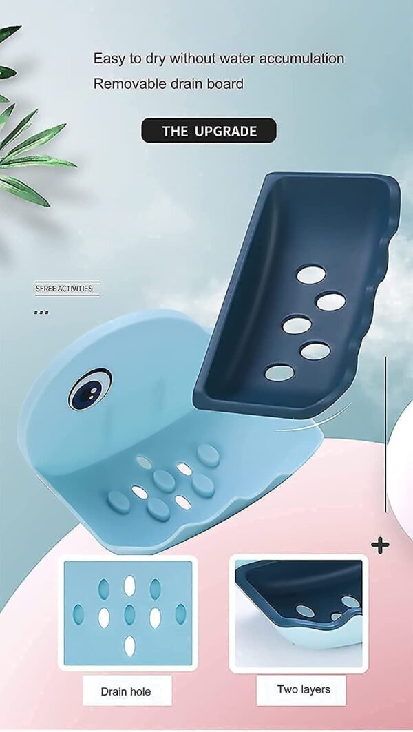 Soap Dish Holder, Fish Design Multicolor for Bathroom Kitchen Sink Magic Stickers Wall Mounted (Pack of 2 Pcs) - Image 6
