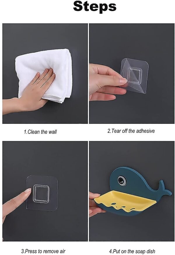 Soap Dish Holder, Fish Design Multicolor for Bathroom Kitchen Sink Magic Stickers Wall Mounted (Pack of 2 Pcs) - Image 7