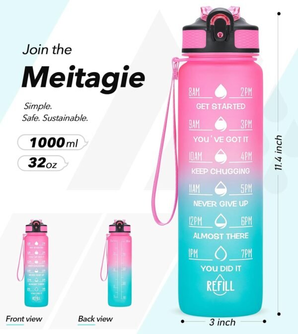 1 litre Motivational Fitness Sport Water Bottle with Straw & Time Maker, Leak-proof, BPA-free - Image 7