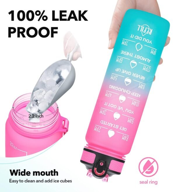1 litre Motivational Fitness Sport Water Bottle with Straw & Time Maker, Leak-proof, BPA-free - Image 4