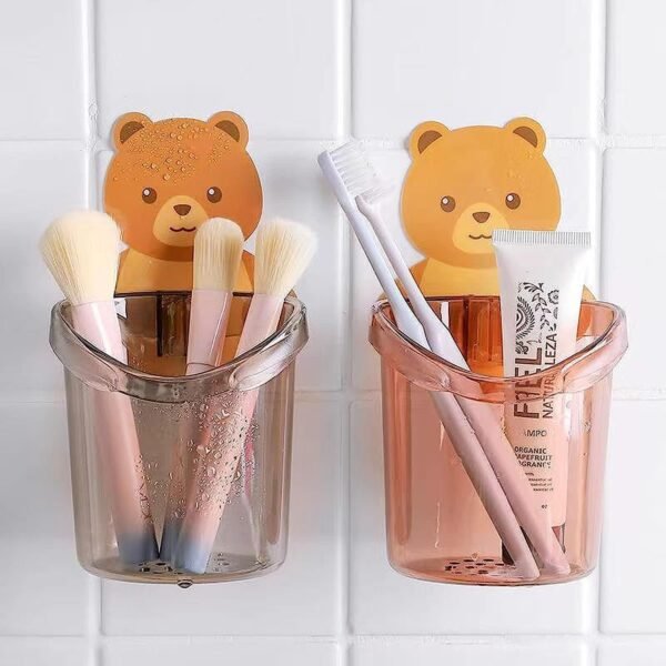 Toothbrush Holder Teddy Bear Magic Sticker Wall Mounted with Self Adhesive (Pack of 2)