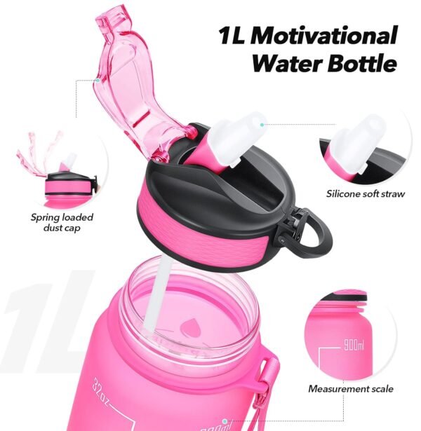 1 litre Motivational Fitness Sport Water Bottle with Straw & Time Maker, Leak-proof, BPA-free - Image 2