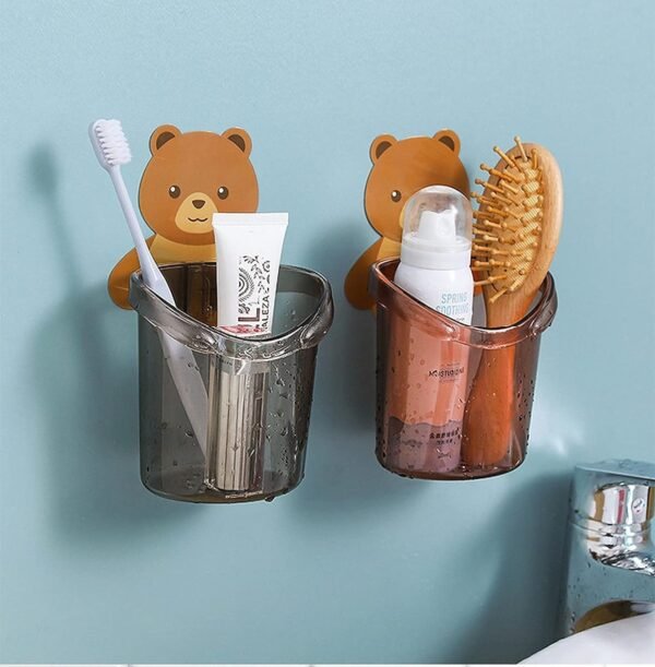 Toothbrush Holder Teddy Bear Magic Sticker Wall Mounted with Self Adhesive (Pack of 2) - Image 5