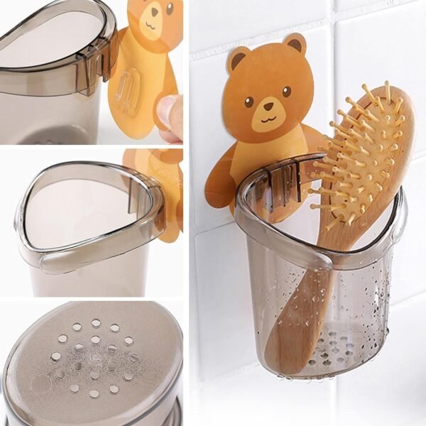 Toothbrush Holder Teddy Bear Magic Sticker Wall Mounted with Self Adhesive (Pack of 2) - Image 4