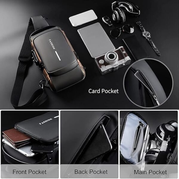 Anti-Theft Waterproof Sling Bag with USB Charging – Unisex Crossbody Chest Bag (1Pc) - Image 4
