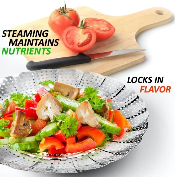 Stainless Steel Foldable Vegetable Steamer Basket (1Pc) - Image 2