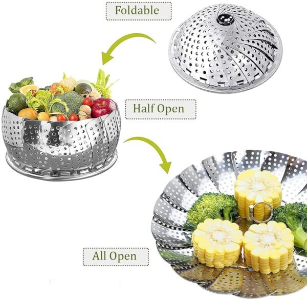 Stainless Steel Foldable Vegetable Steamer Basket (1Pc) - Image 7