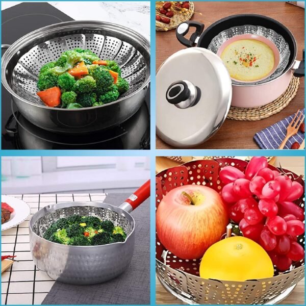 Stainless Steel Foldable Vegetable Steamer Basket (1Pc) - Image 3