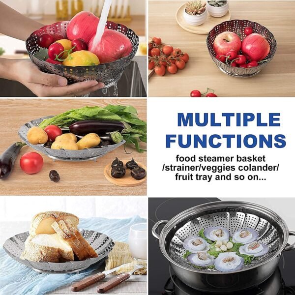 Stainless Steel Foldable Vegetable Steamer Basket (1Pc) - Image 4