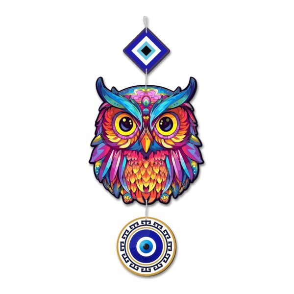 Wooden Owl Evil Eye Wall Hanging for Wall Decor (MDF Wooden, 1PC)