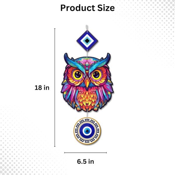 Wooden Owl Evil Eye Wall Hanging for Wall Decor (MDF Wooden, 1PC) - Image 2