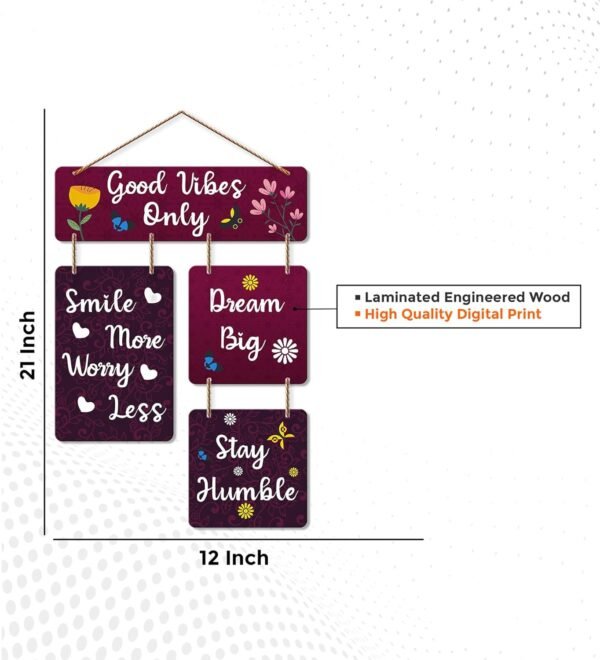 Good Vibes Only Wall Hanging for Wall Decor (MDF Wooden, 1PC) - Image 2