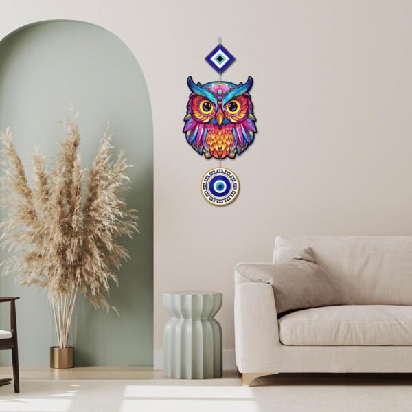 Wooden Owl Evil Eye Wall Hanging for Wall Decor (MDF Wooden, 1PC) - Image 4