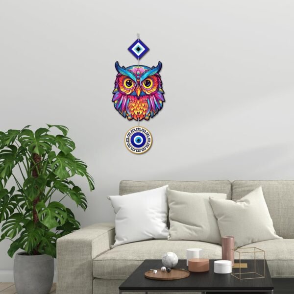 Wooden Owl Evil Eye Wall Hanging for Wall Decor (MDF Wooden, 1PC) - Image 5