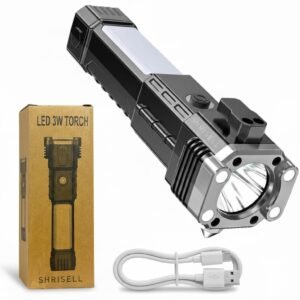 Rechargeable 8-in-1 Hammer LED Flashlight with Glass Breaker & Seat Belt Cutter, Long Distance Beam, Water & Shock Resistant for Car, Home & Outdoor Use